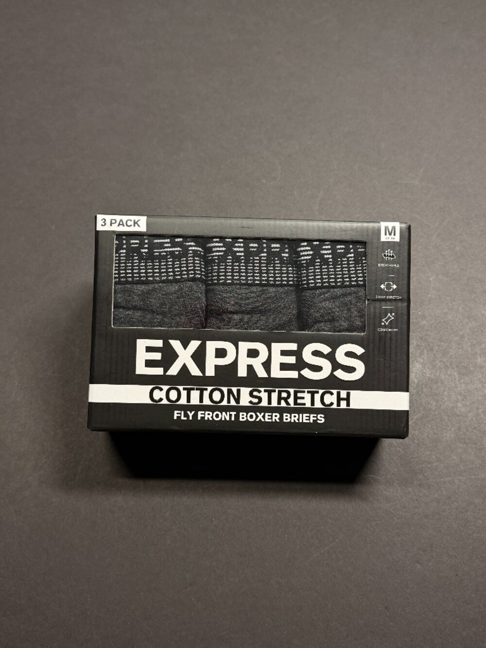 NWT Express Cotton Stretch Boxer Briefs - Medium - Ash Black - 3 Pack